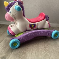 VTech Prance & Rock Learning Unicorn, a 2-in-1 toy that converts from a rocker to a ride-on