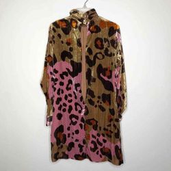 Anthropologie Petite Eleanor Velvet Tunic Dress In Pink Size 00P Cheetah Print  