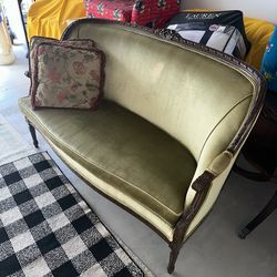 Green suede loveseat about 4’