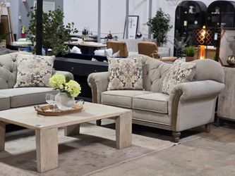 Beige Rolled Arm Loveseat, New!