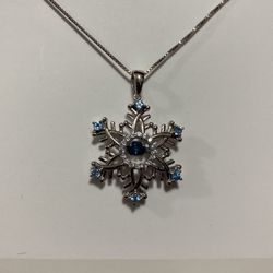 Snowflake Necklace. Genuine Blue Topaz with Sapphire and Sterling Silver. Love in Motion Gemstone Collection. Pricetag still intact; perfect Xmas gift