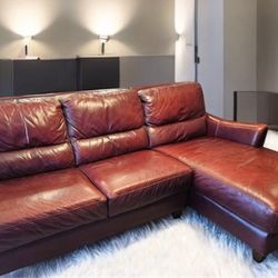 Free Delivery Genuine Red Leather Sectional Couch 