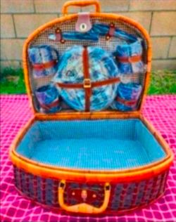 Vintage Picnic Basket with Accessories