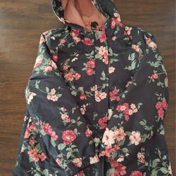 Girls Hooded BLACK/PINK Floral Coat Size 16
