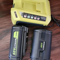 40V Lithium Batteries (2) + Charger NEW