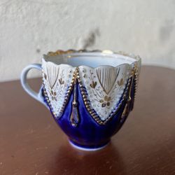 Antique! Germany Cobalt Blue White Gold Gilt Demitasse Cup Teacup 21