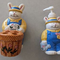 Bunny Rabbit Ceramic 1994 Coco Dowley Bacova Pink Tulip Yellow