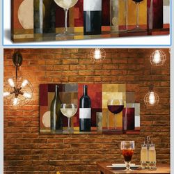 Large Wine Glass Canvas Wall Art for Living Room Geometric Wall Art Abstract Artwork Modern Canvas Prints for Bedroom Kitchen Home Office Decor Room A