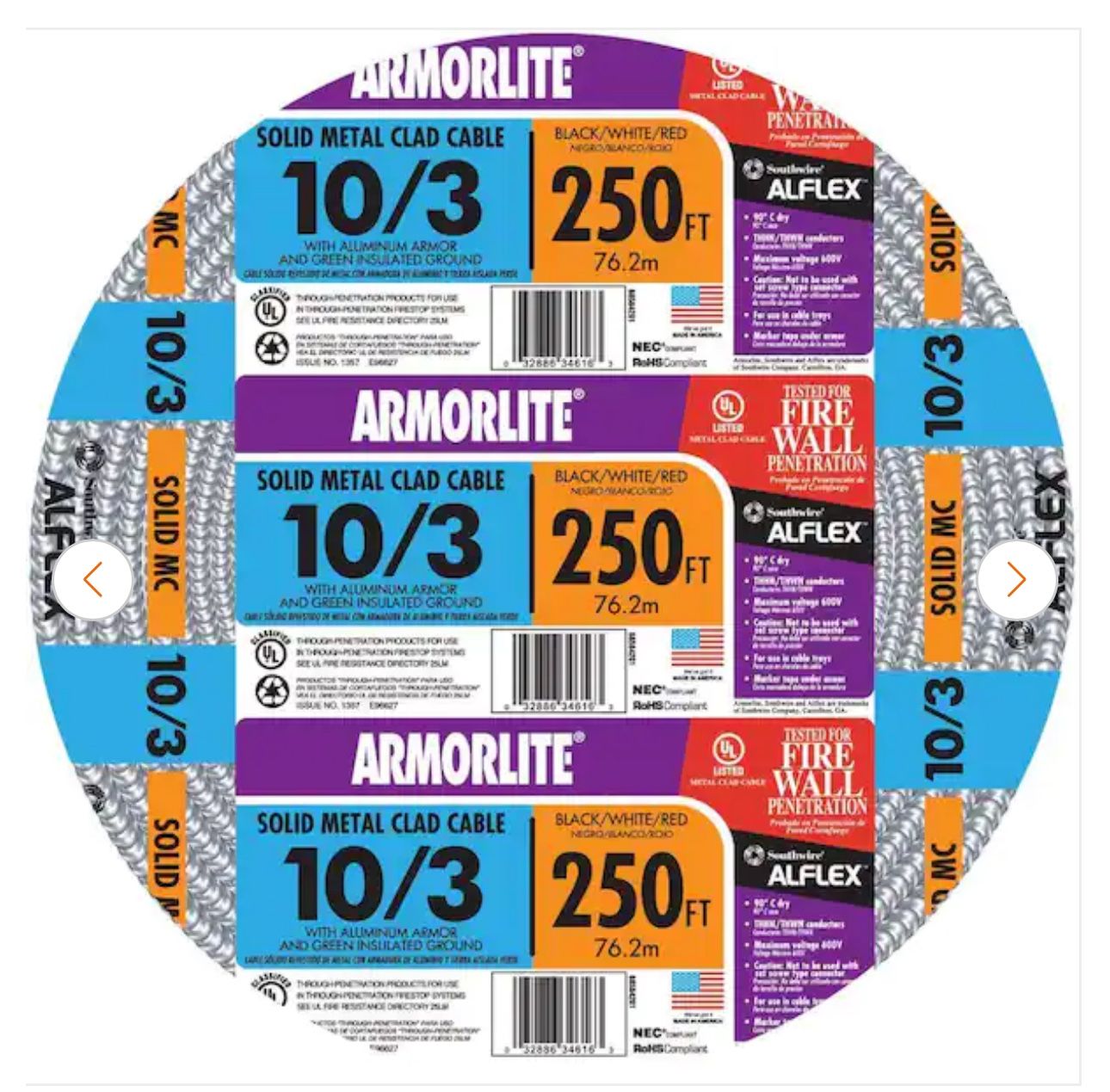 Mc Cable 10/3 250ft Nuevo $150