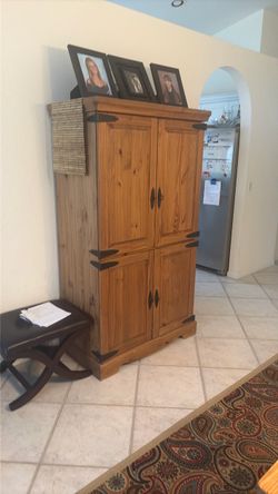 Rustic Pine Wood Armoire Cabinet