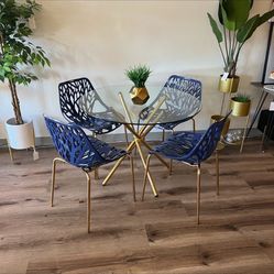 Navy Blue Gold Dining Chairs And Table Set For 4