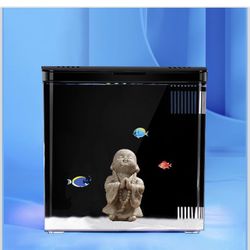 Carefree Fish 1.2Gallon White Fish Tank Office USB Small Aquarium LED Light with Filter (Include Sand and Tiny Buddha) for Small Fish and Shrimp