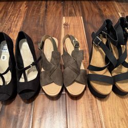Women’s Dress Shoes & Sandals – Size 8 – NEW / Like New – Lot of 3 Pairs