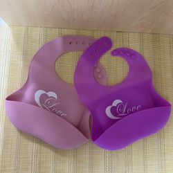 Set of 2 Silicone Baby Bibs Waterproof, Soft 👶 Juego de 2 Baberos de Silicona para Bebé