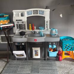 Kitchen Set With Food And Grocery Cart