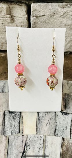 Rhodochrosite And Cloisonné Earrings 