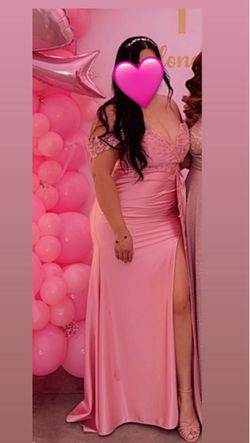 Pink Satin Formal Gown with Lace Detail