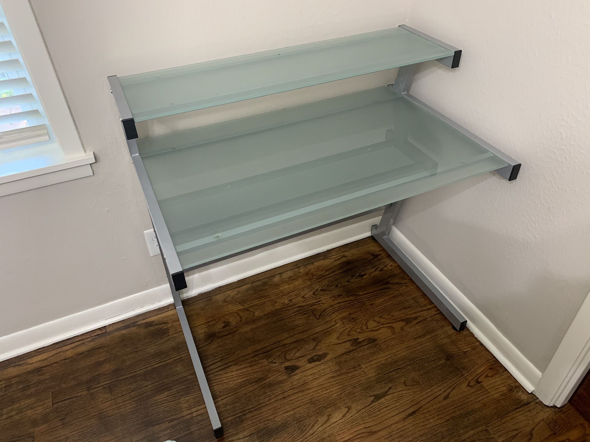 77401 - ALL METAL AND FROSTED TEMPERED GLASS SOLID 2 TIER COMPUTER DESK