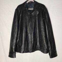 Tommy Hilfiger Mens Leather Black Jacket Coat Full Zip