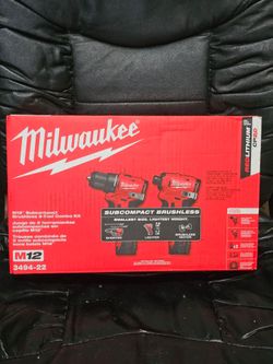 Milwaukee M12 12V 3494-22 Subcompact 2-Tool Combo Kit Brushless Impact & Drill NEW!  + Battery & Charger