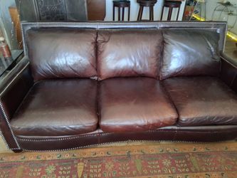 Brown Leather Sofa with Nailhead Trim