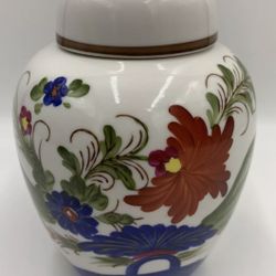 GingerJar Lj Japan Blue Rust Green Gold Rimmed Cover 8”