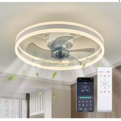 ANTOINE 20 in. LED Indoor White Ceiling Fan with Dimmable Lighting Low Profile Flush Mount Ceiling Fan with Remote @B14-313