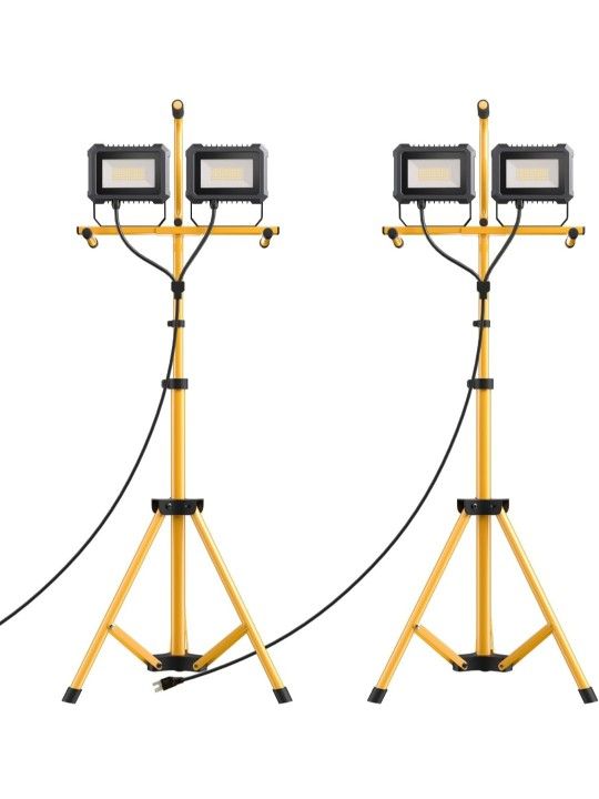 LED Work Light with Stand, 10000 Lumen Work Light with Adjustable and Foldable Tripod Stand, Waterproof with Individual Switch for Construction Job
