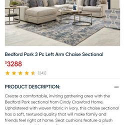 Cindy Crawford 3-Piece Left Arm Chaise Sectional 