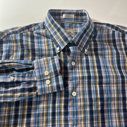 Peter Millar Mens Medium Plaid Long Sleeve Button Down Shirt