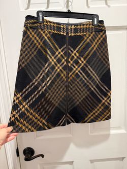 Etcetera Black & Gold Plaid Wool-Blend Mini Skirt — Size 4