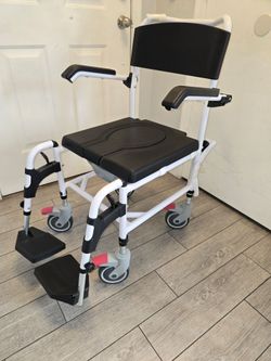 VEVOR Shower Commode Wheelchair with 4 Lockable Wheels, Footrests, Flip-up Arms, 3-Level Adjustable Height