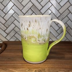 Fluorescent Lime Green Drip Glaze Studio Pottery Coffee Mug 16oz