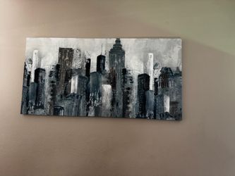 Large Black & Gray City Skyline Canvas