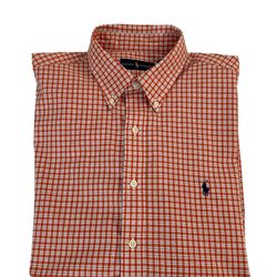 RALPH LAUREN Orange Plaid Short Sleeve Button Front Shirt Men’s Size XL