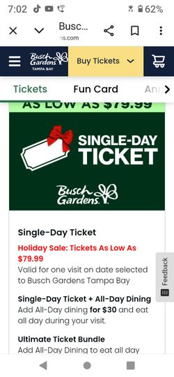 Busch Gardens Single Day Passes 4 Left