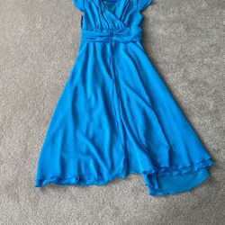 Small, Bright Blue Cap Sleeve Flowing Dress