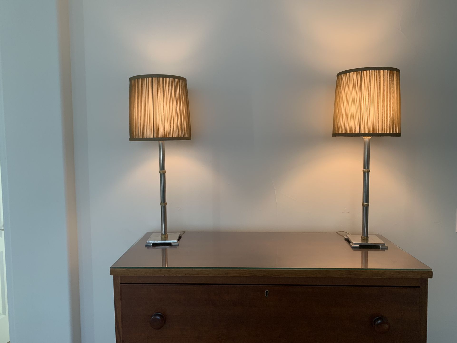 Contemporary Tall Pewter Pair Lamps