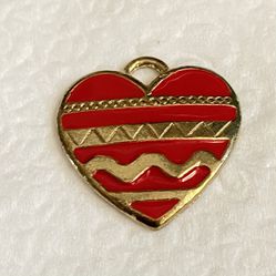 Gold/ Red Enamel Heart Charm Pendant