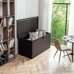 Premium 150 Gallon Resin Deck Box: Waterproof, Lockable, and Spacious Outdoor Large Storage Container For Pool Toys Pillows Garden Tools Pet Food Past