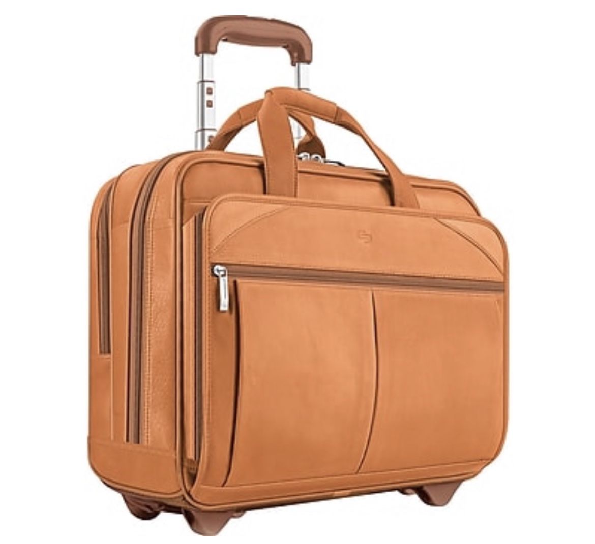 Solo brown leather Rolling Brief Case - Unisex