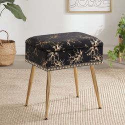 Soohow Vanity Chair Storage Ottoman Foot Rest, Makeup Vanity Stool with Gold Hot Stamping for Makeup Room, Foot Stool for Living Room, Bedroom, Storag