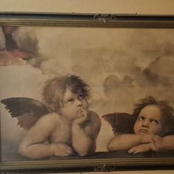 Raphael  "The Cherubim Putti Angels of The Sistinw Madonna " Gold Antique Frame