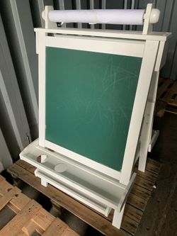 Childs Wooden Art Easel Paper Roll, Chalkboard & Dry Erase Boards