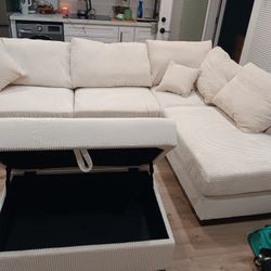 3pcs Sectional Sofa w/storage ottoman & Usb connection
