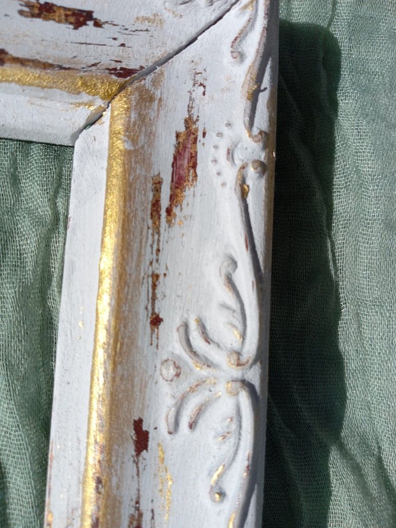 Hand Painted, Distressed & Gilded Wood Picture Frame 14 X 11" Opening