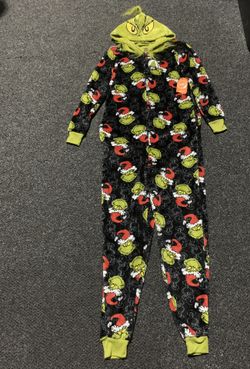 New the Grinch womens size XS (0/2) super soft fleece hooded Christmas romper 
