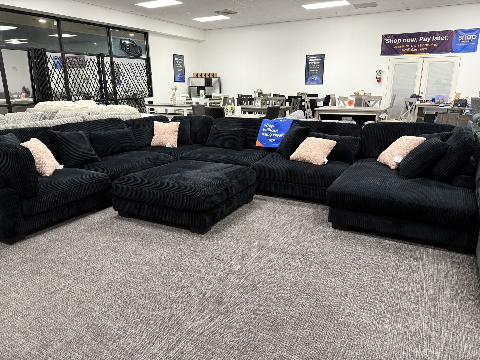 Huge 7 Pc Black Sectional Modular W/ Chaise Lounge Set- EZ $10 Down Payment Options Available