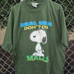 Vintage 90s Snoopy Cartoon Peanuts Real Men Don’t Do Malls T Shirt Sz Xl 