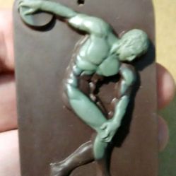 Carved Muscular Discus Thrower Jasper Pendant